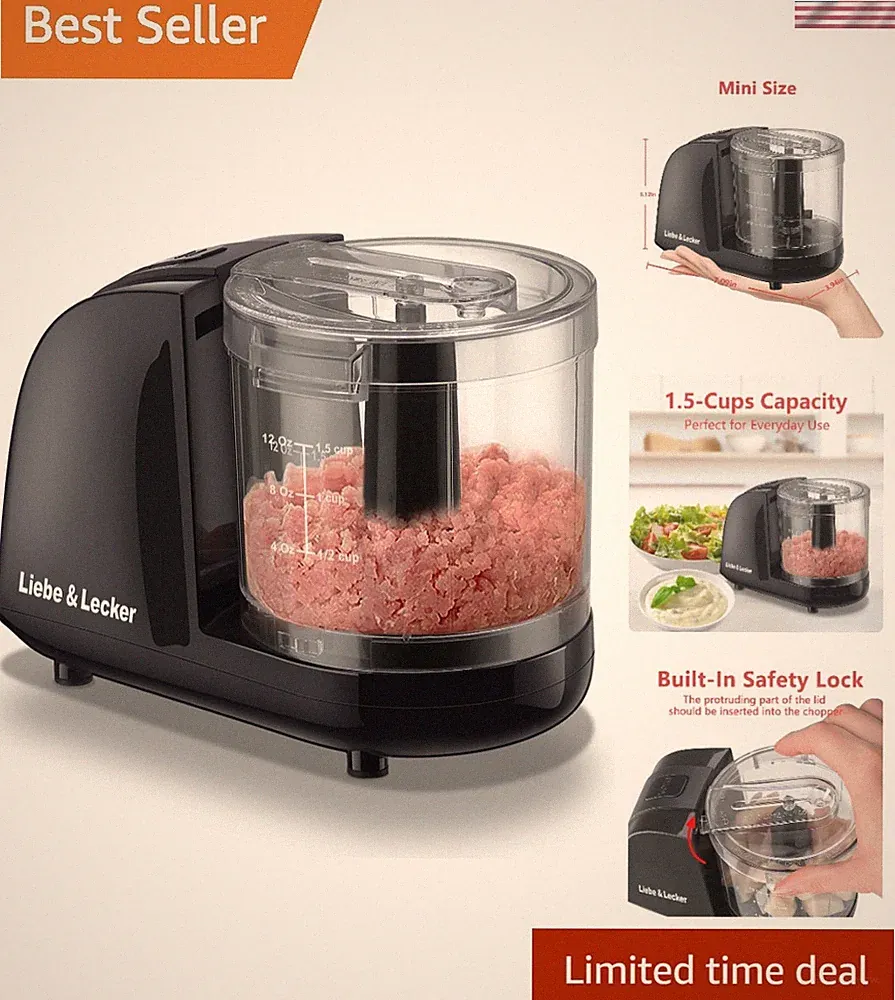 Mini Food Processor,1.5 Cup Mini Chopper for Cutting Vegetable,Garlic,Onion,Meat
