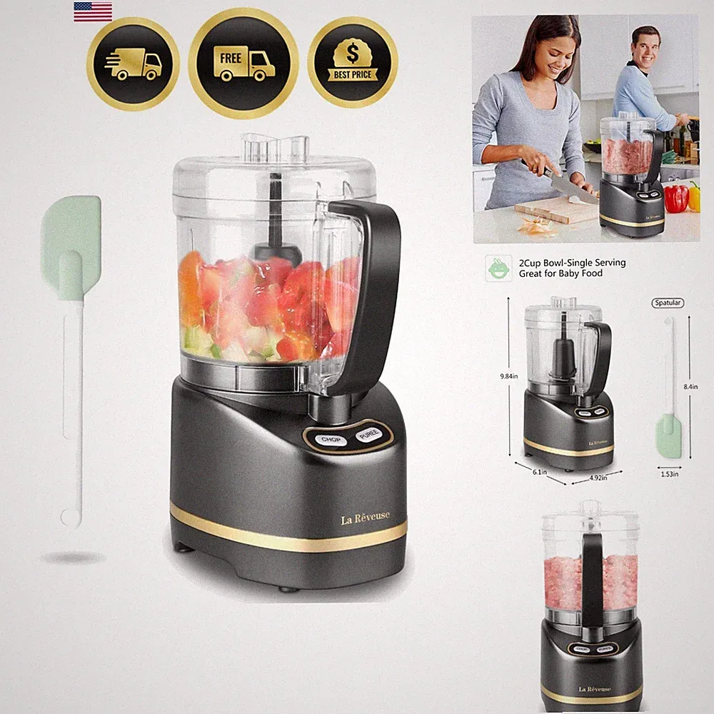 Mini Food Processor Chopper Blender Grind Puree 2-Cup Space Saving
