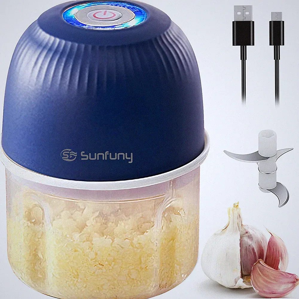Mini Food Processor Cordless, 250ml Electric Small Garlic Chopper (Blue)