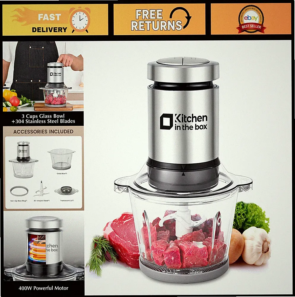 Mini Food Processor & Electric Meat Grinder 400W - 3 Cup Veggie Chopper, S Blade