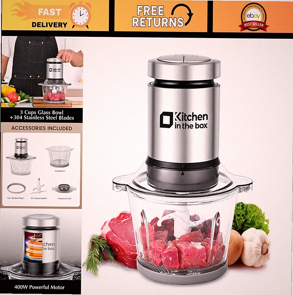 Mini Food Processor & Electric Meat Grinder - 400W Chopper for Meat, Veggies, Ba