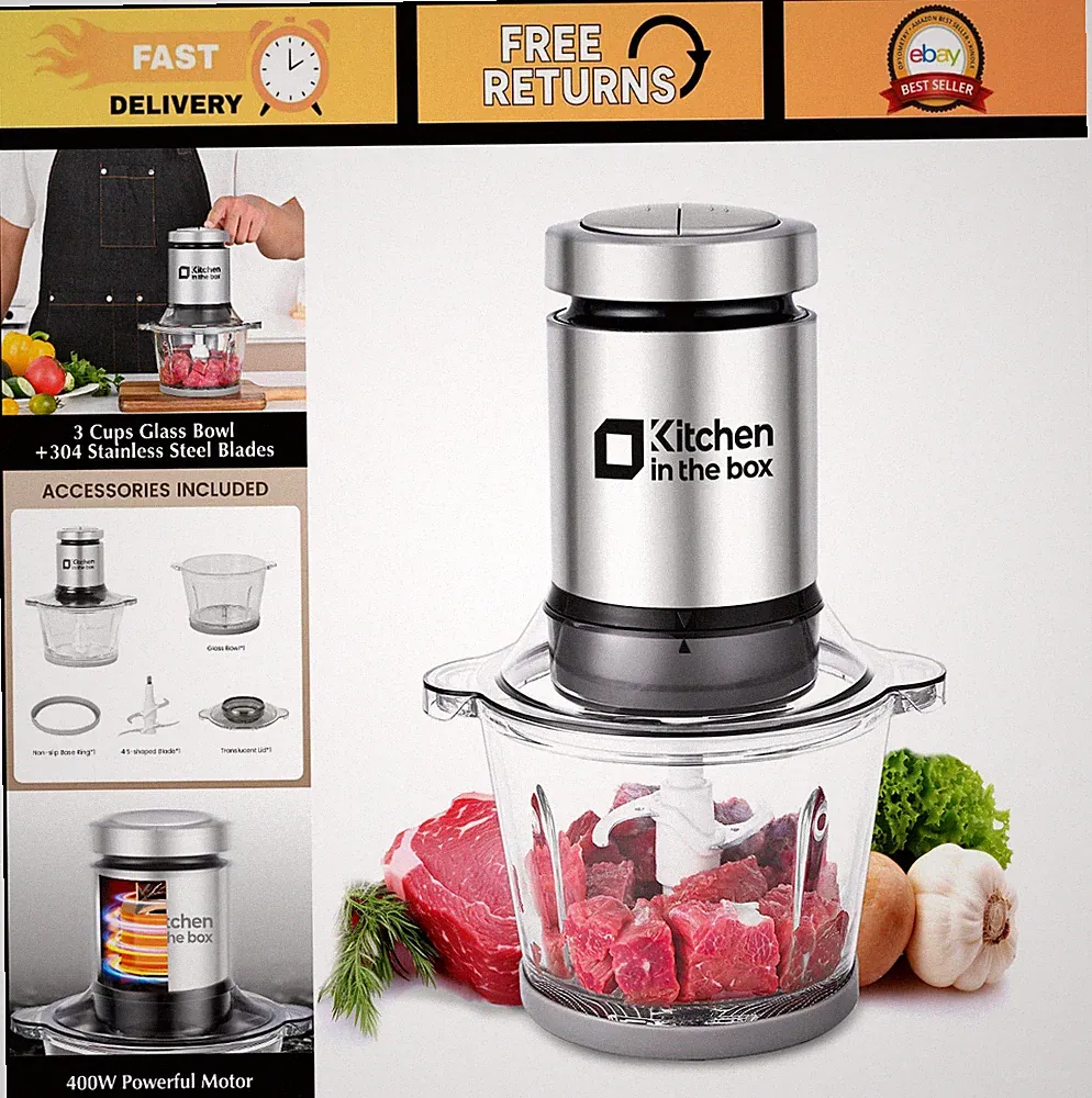 Mini Food Processor & Electric Meat Grinder - 400W Veggie Chopper, 3 Cup Bowl, S