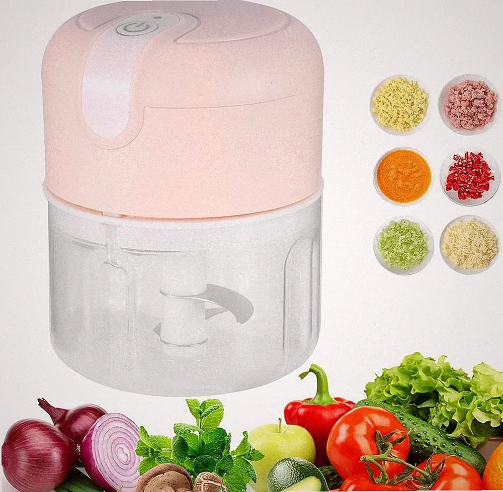 Mini Food Processor Garlic Chopper, 3 Blades Electric Veggie 250ml, Pink