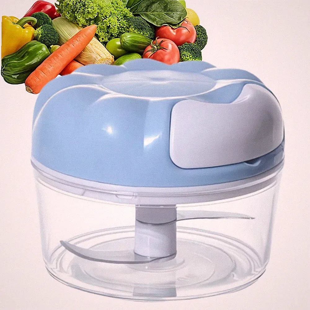 Mini Manual Food Processor Vegetable Chopper,Portable Hand standard, Blue