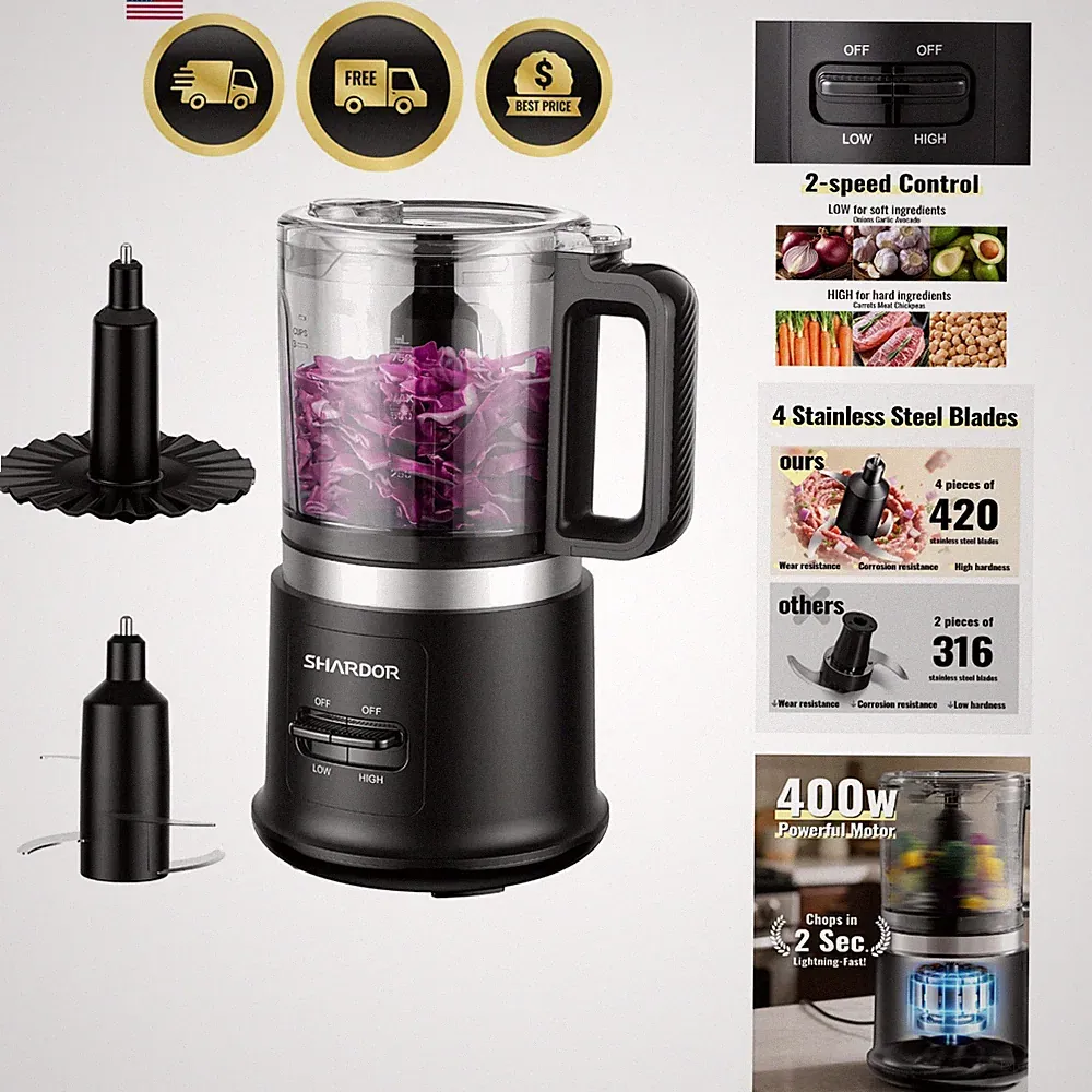 Multi-Functional 4 Cup Food Processor with 2 Speeds & Whisk - Safety Lock