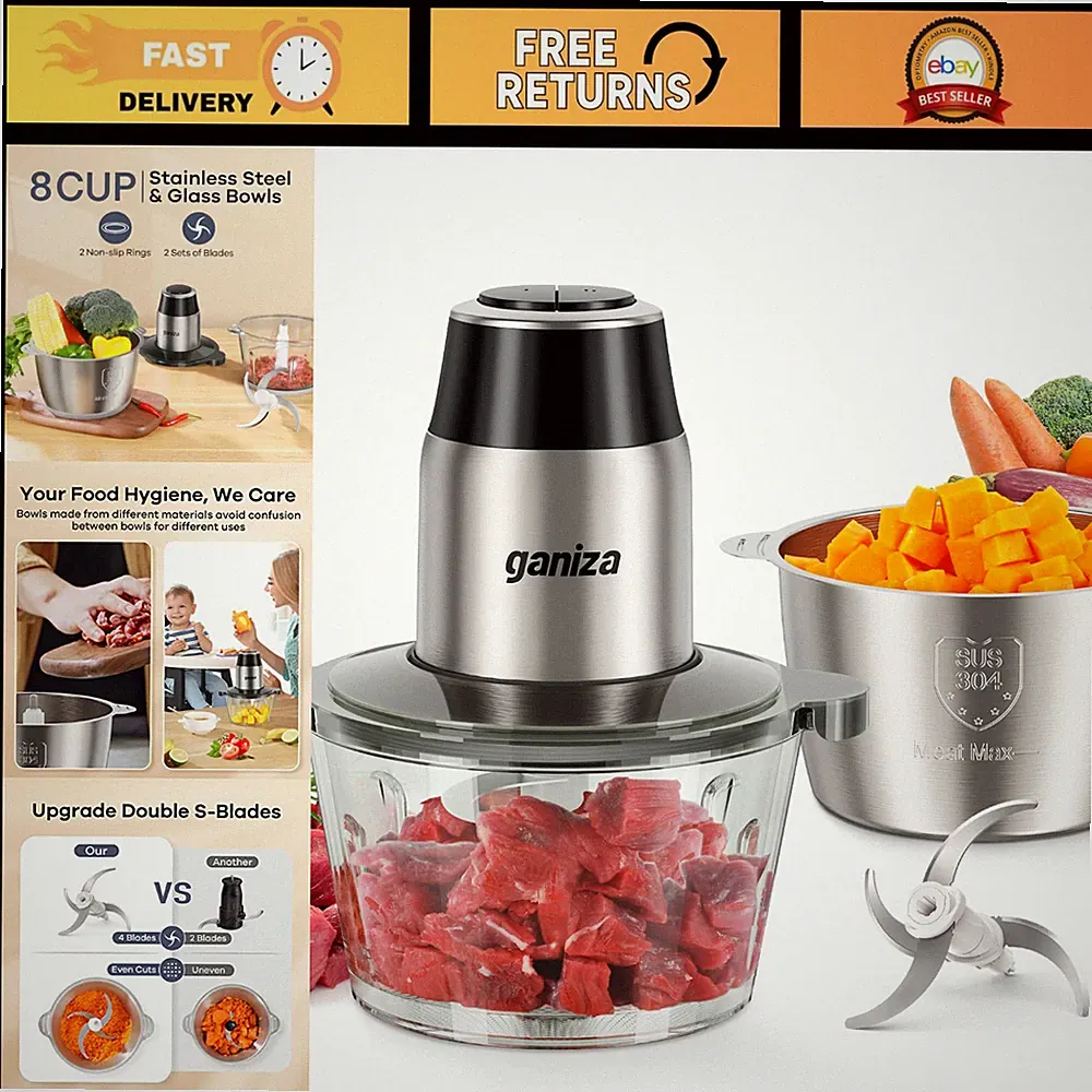 Multi-Functional Food Processor with 2 Bowls, 450W Meat Grinder & Vegetable Chop