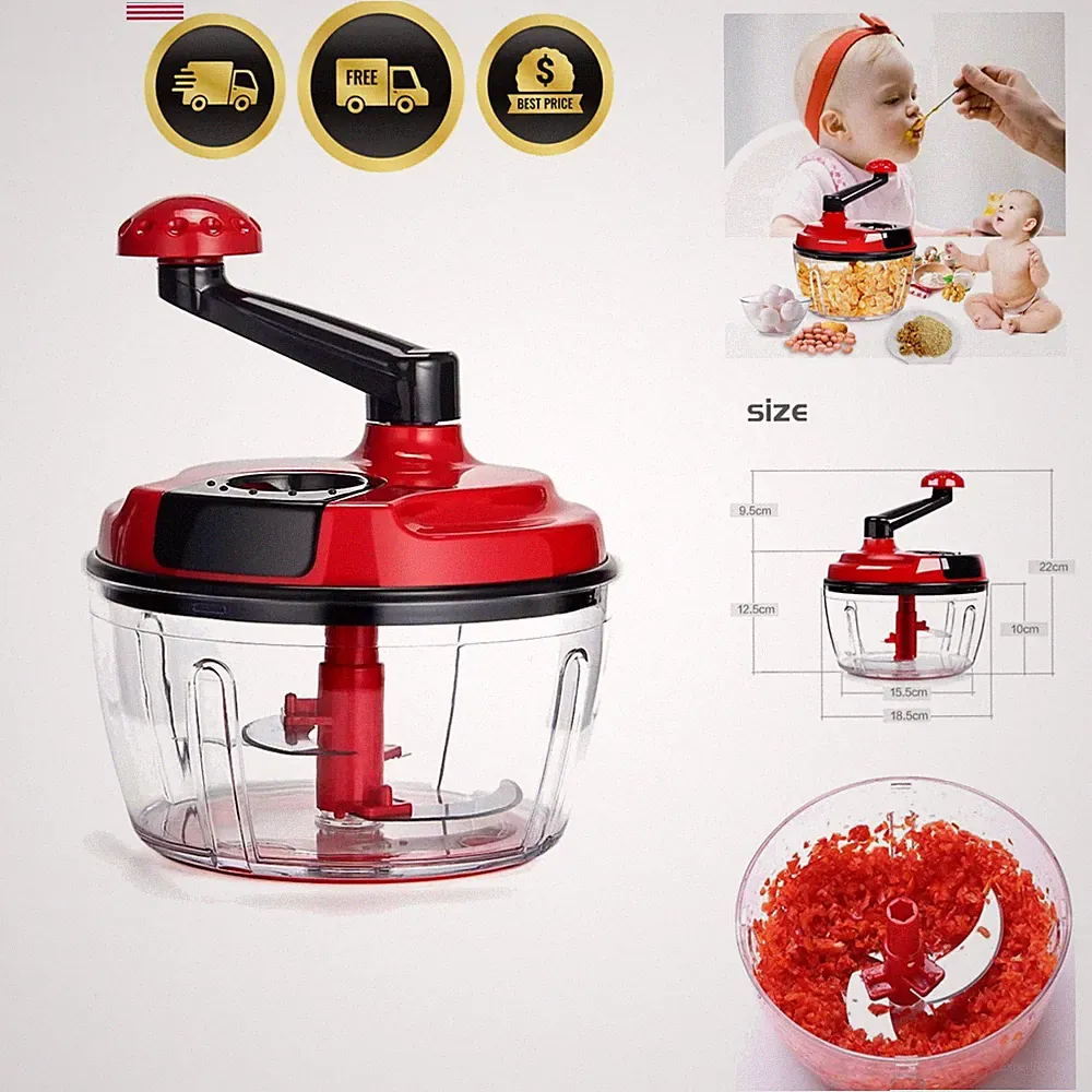 Multi-Functional Manual Food Processor,8 Cup Hand-powered Crank Chopper,Mince...