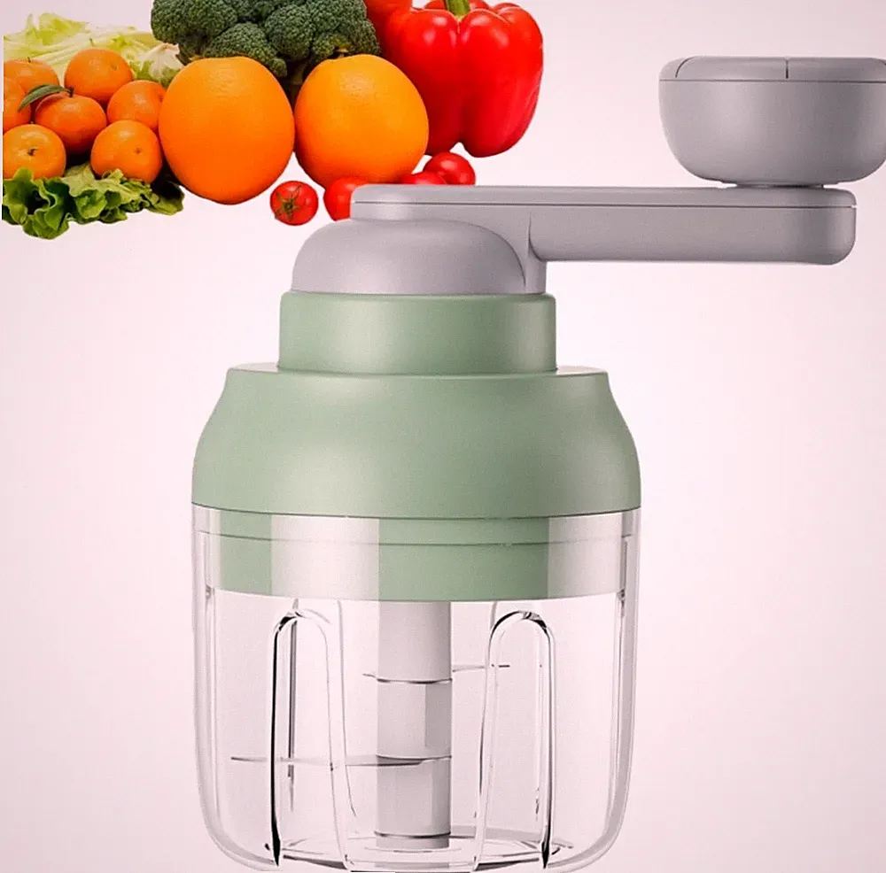 Multi-Functional Manual Food Processor Vegetable Chopper, Hand-Powered handle On