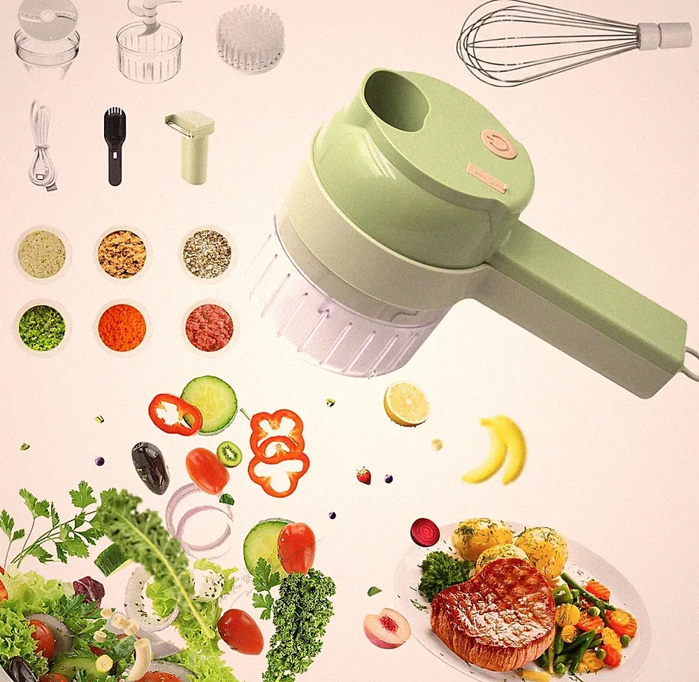 Multi-Functional Portable Wireless Vegetable Chopper - 4-In-1 Electric Food Proc