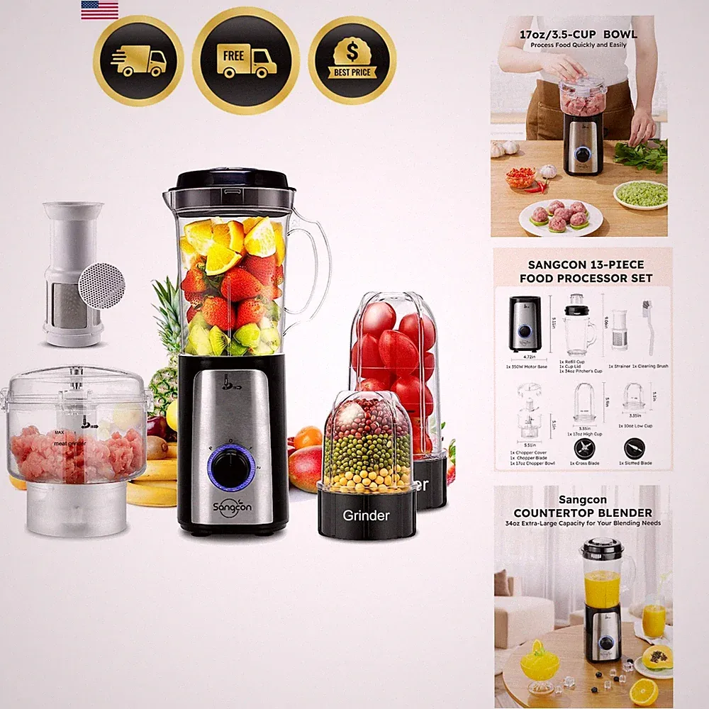 Multi Use Kitchen Blender Food Processor Combo for Smoothies and Chopping