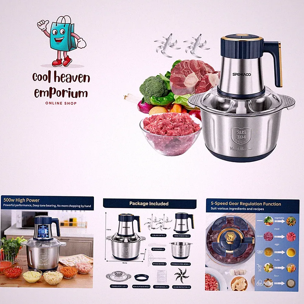 Multifunctional 500W Food Processor - 5-Speed Chopper & Meat Grinder, 20 Cups