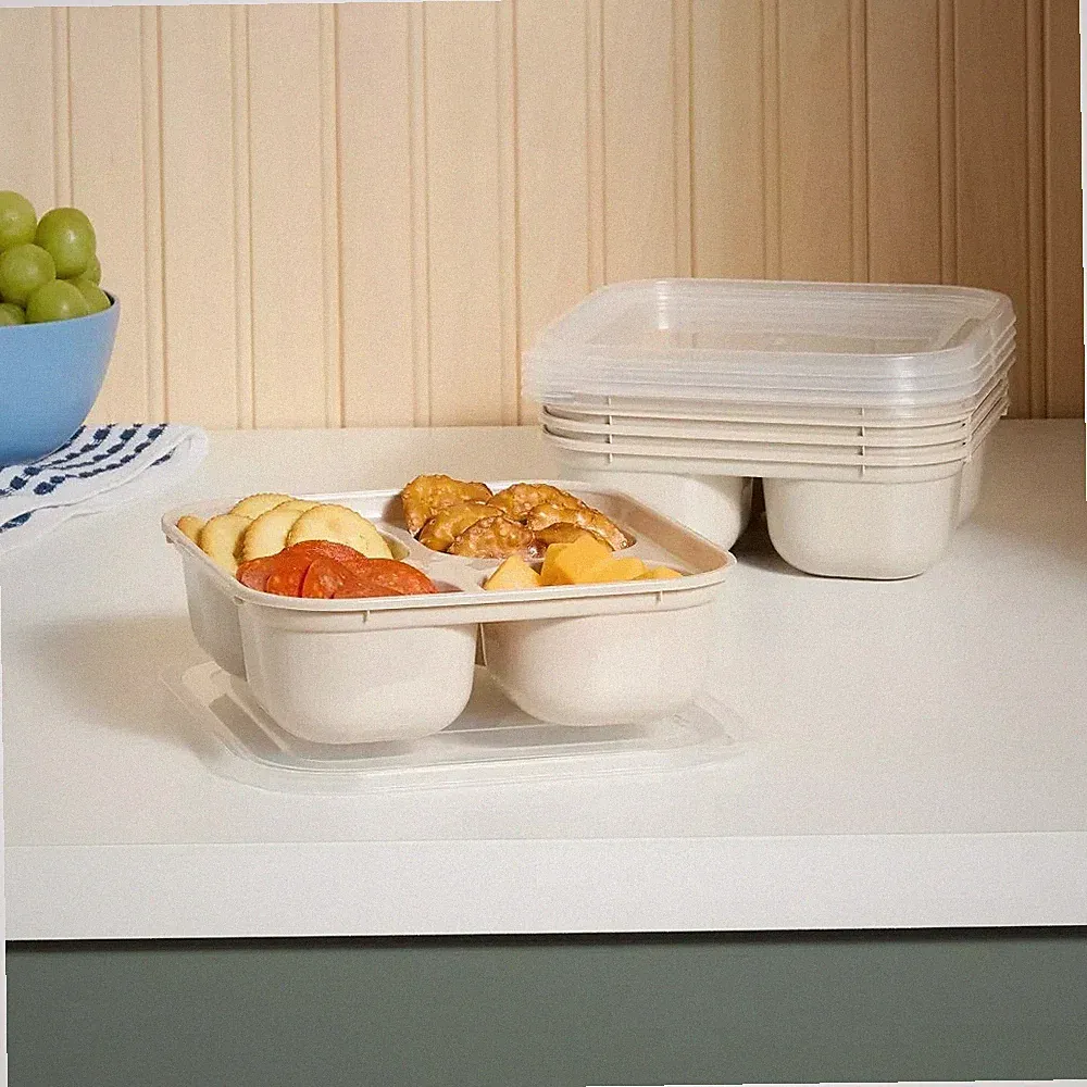 NEW 10pc (Set of 5) Divided Plastic Meal Prep Food Storage Container Set OATMEAL