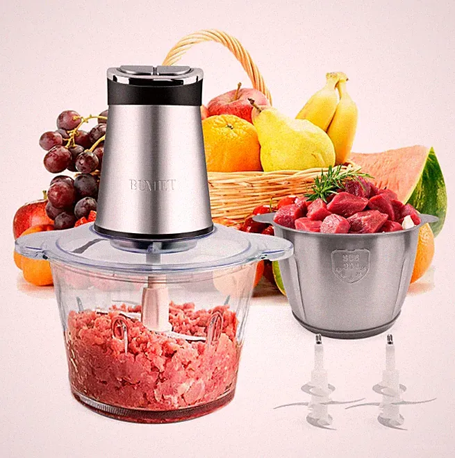 NEW-800W Food Processor – 2x12Cup Bowls, LED Timer, 3-Tier Blade