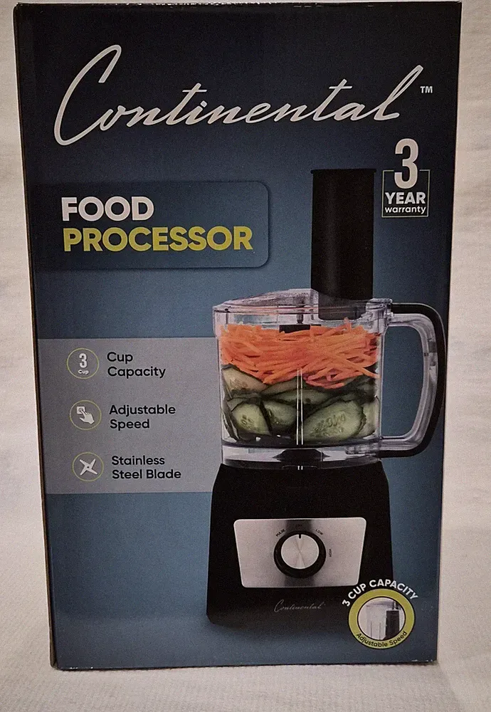[NEW] Continental Food Processor, 3-Cup Capacity, Stainless Steel Blades
