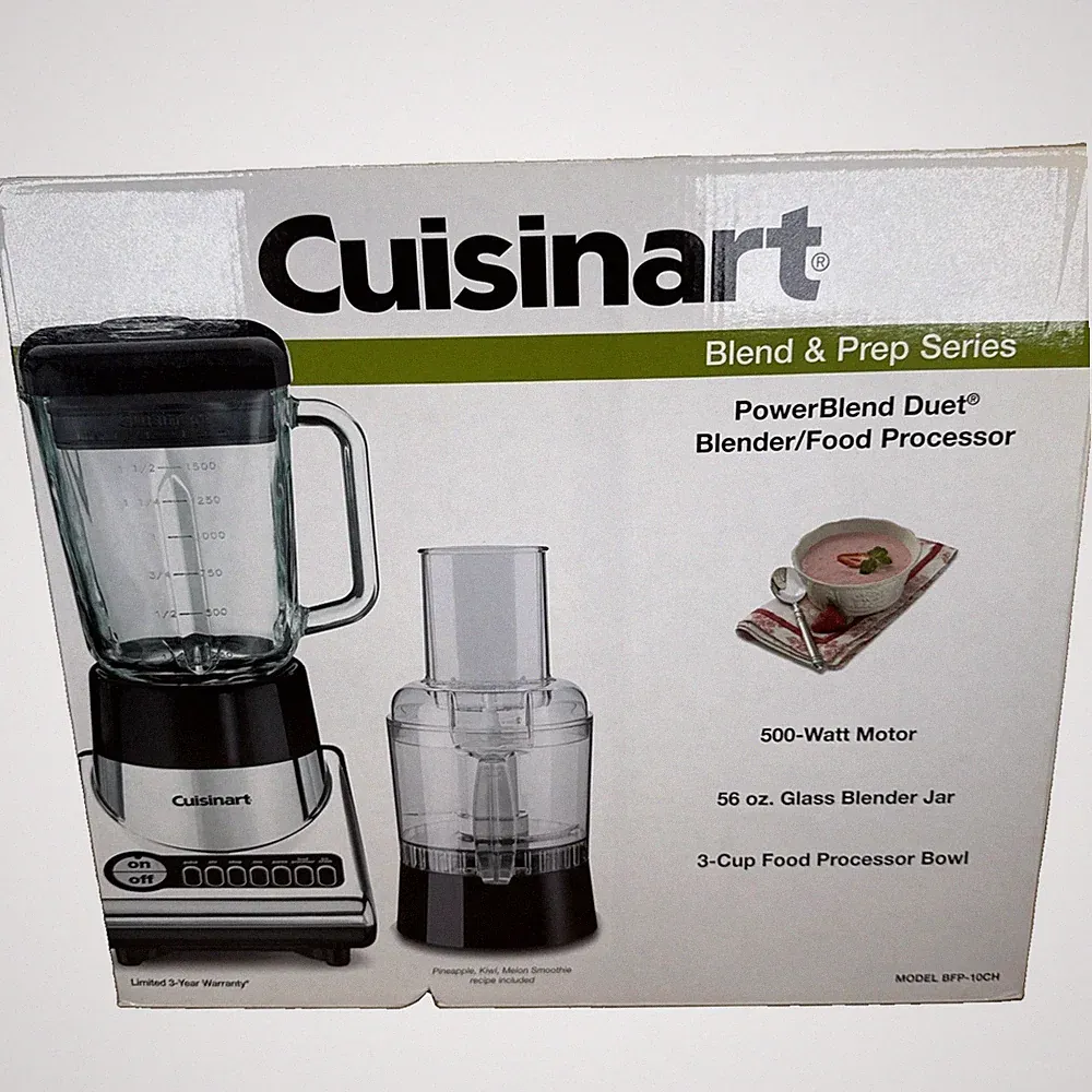 NEW Cuisinart BFP-10CH PowerBlend Duet Blender Food Processor Chrome