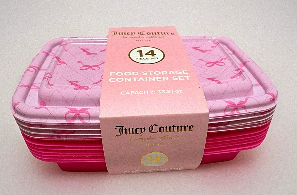 NEW Juicy Couture 14pc Hot Pink Plastic Meal Prep Food Storage Container Set
