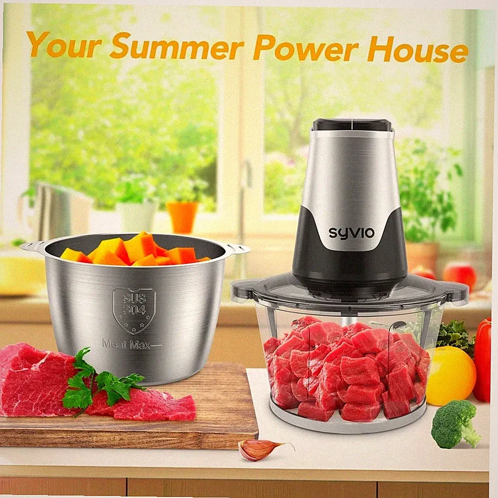 New Mini Food Processor 2 Bowls 4-Blade Meat Chopper Stainless Steel