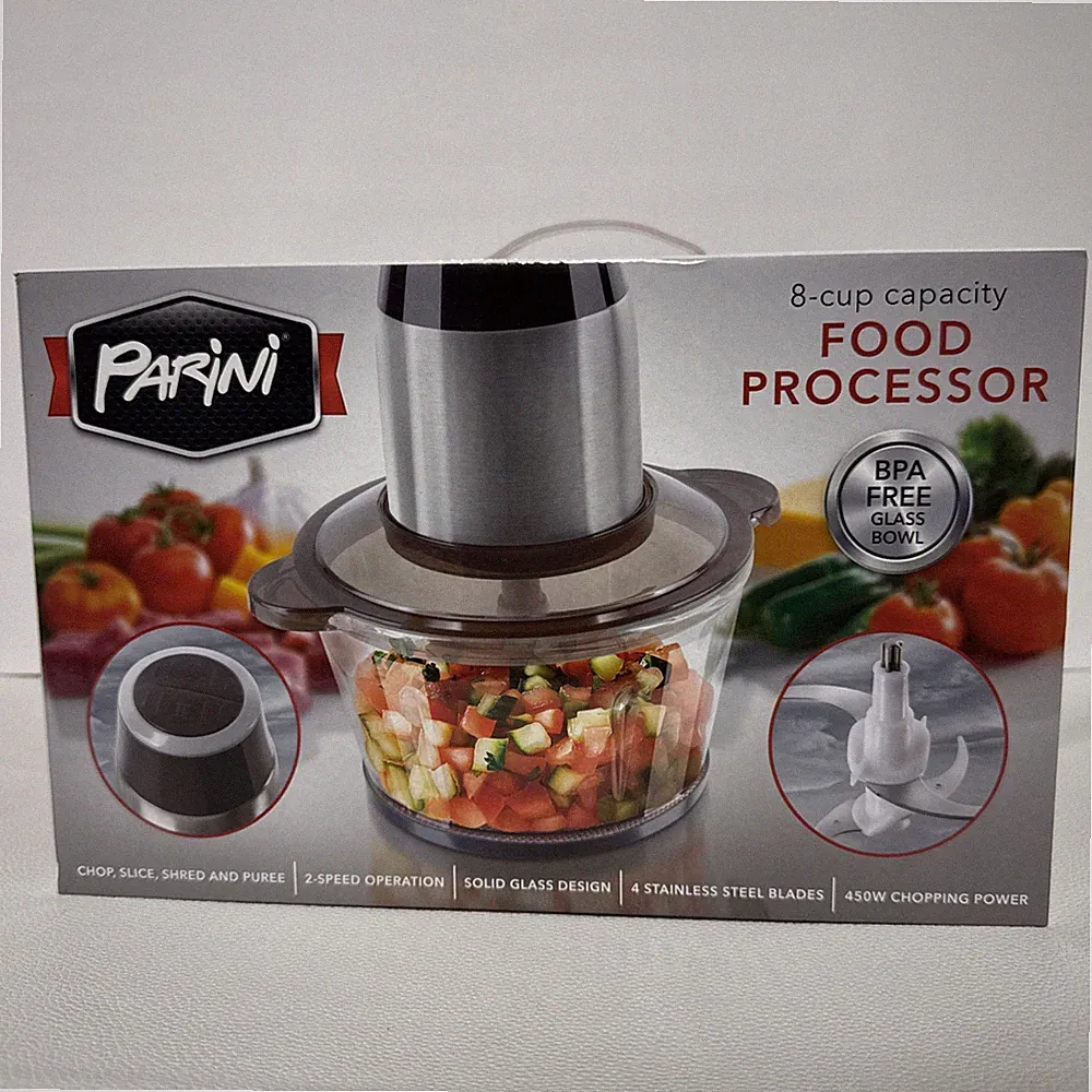 NEW Parini Food Processor, 8 Cup 2 Speed 450w, BPA free, Stainless-Steel Blades