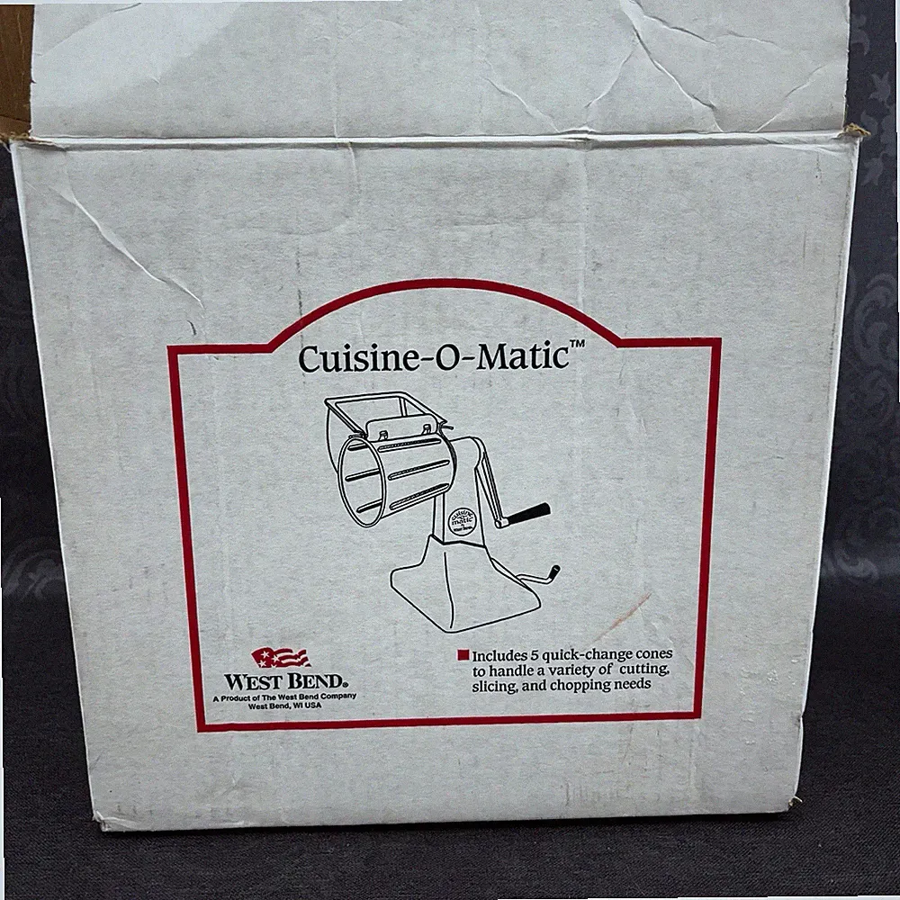 New Westbend Cuisine O Matic Manual Cutter Food Processor 5 Cutting Cone Chrome