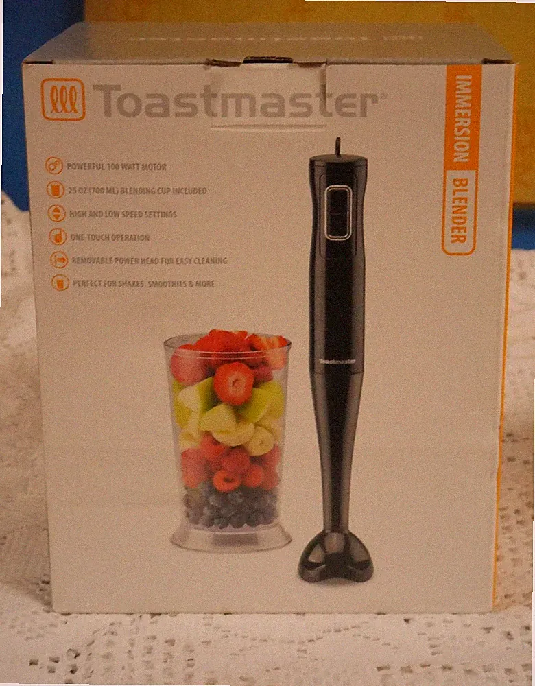 NIB TOASTMASTER IMMERSION BLENDER HI/LOW SPEEDS ONE TOUCH /25 OZ. BLENDING CUP