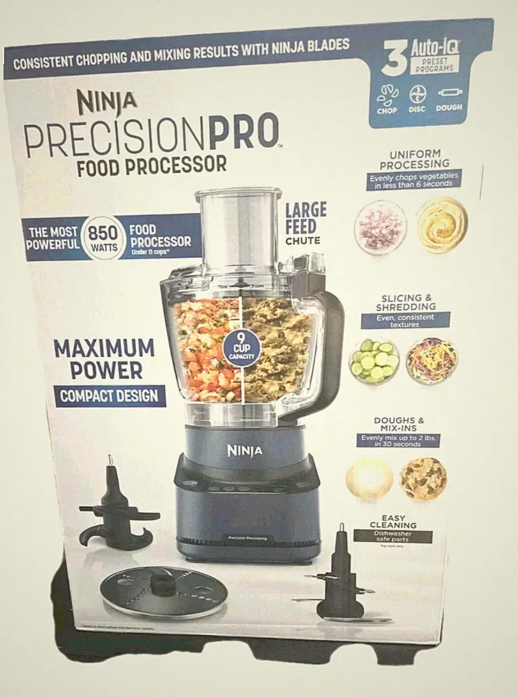 Ninja PrecisionPro 9 Cup Food Processor 850 Watts 3 Auto-iQ Presets, Chop, Slice