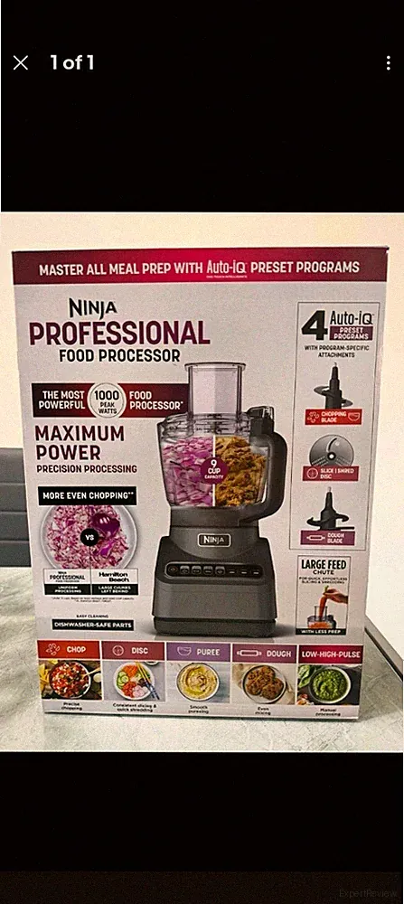 Ninja Professional Food Processor 1000W 9-Cup Auto-IQ 4 Prog Blades/Disc Black