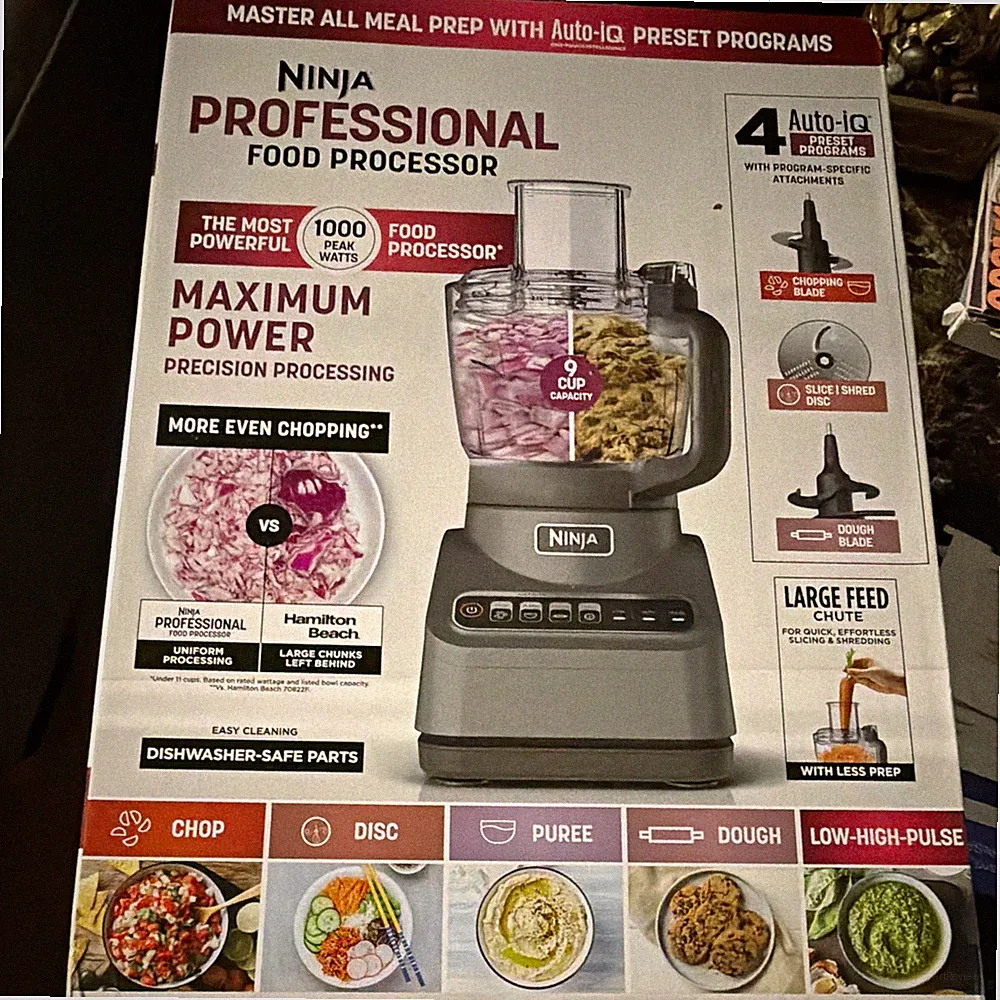 Ninja Professional Food Processor 1000W 9-Cup Auto-IQ w Dough & Slice/Shred