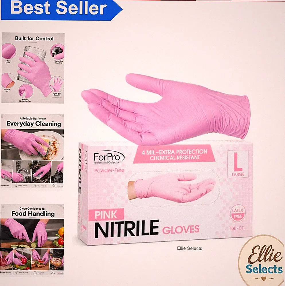 Nitrile Gloves Large Pink 4 Mil 100 Count Powder Free Latex Free Food Safe