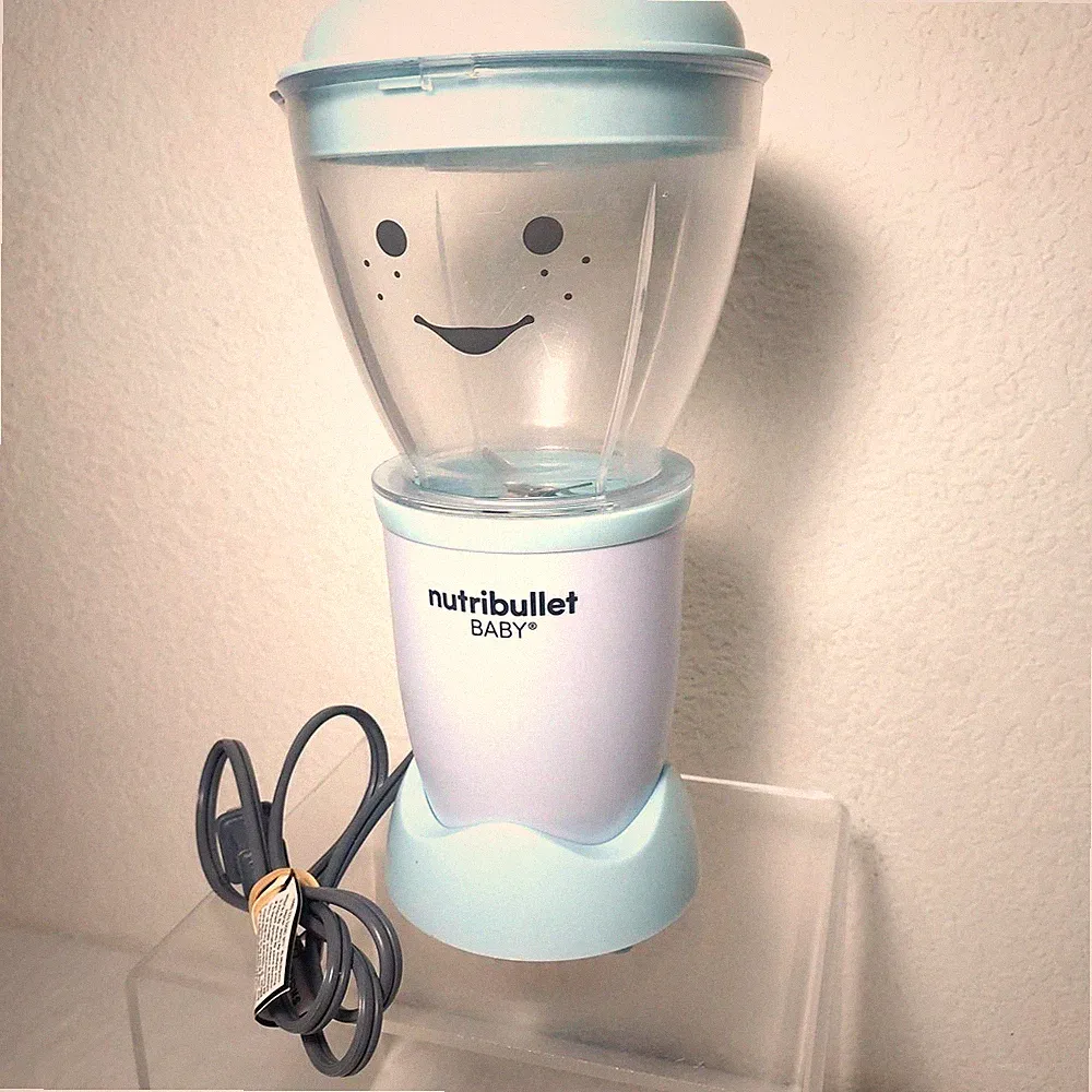 Nutribullet Baby Food Blender + Blade Cup Lid Tested Works Smiley Aqua Blue