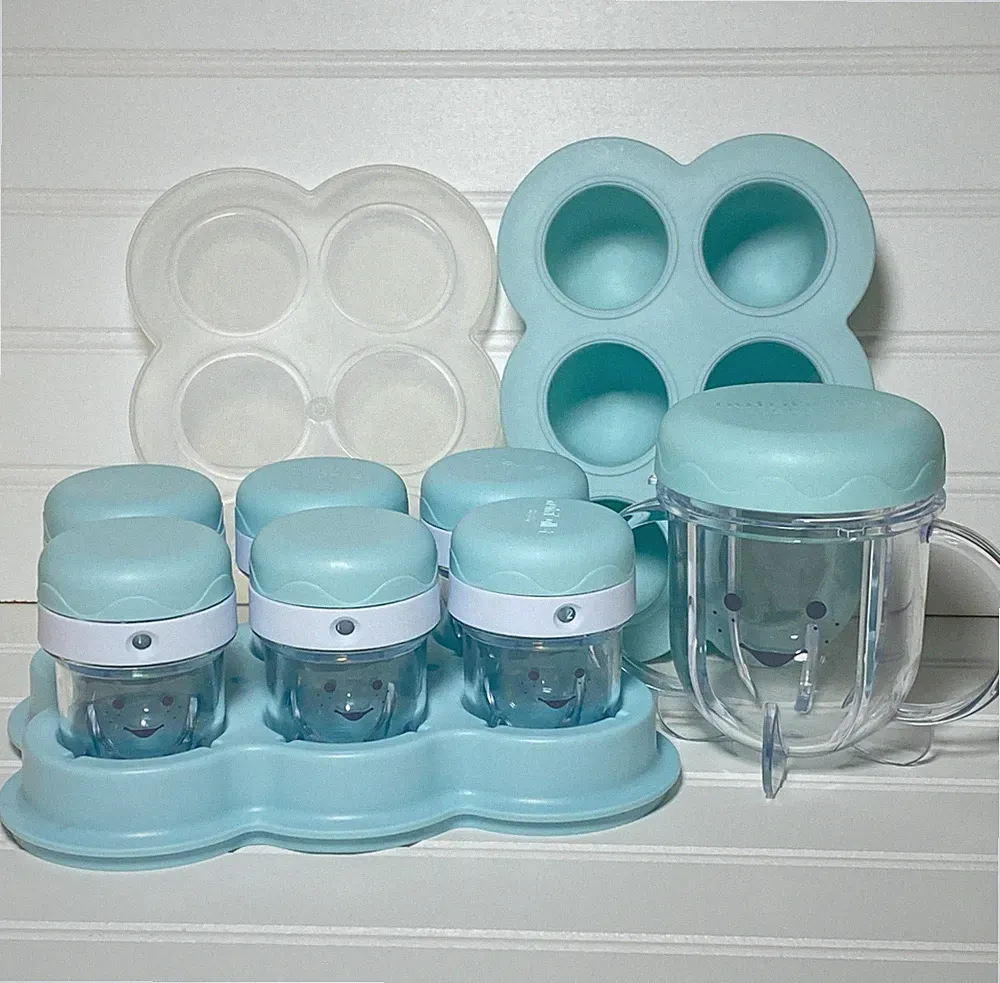 Nutribullet Baby Food Blender Cups Storage Jars Freezer Tray Blue/White NBY50100