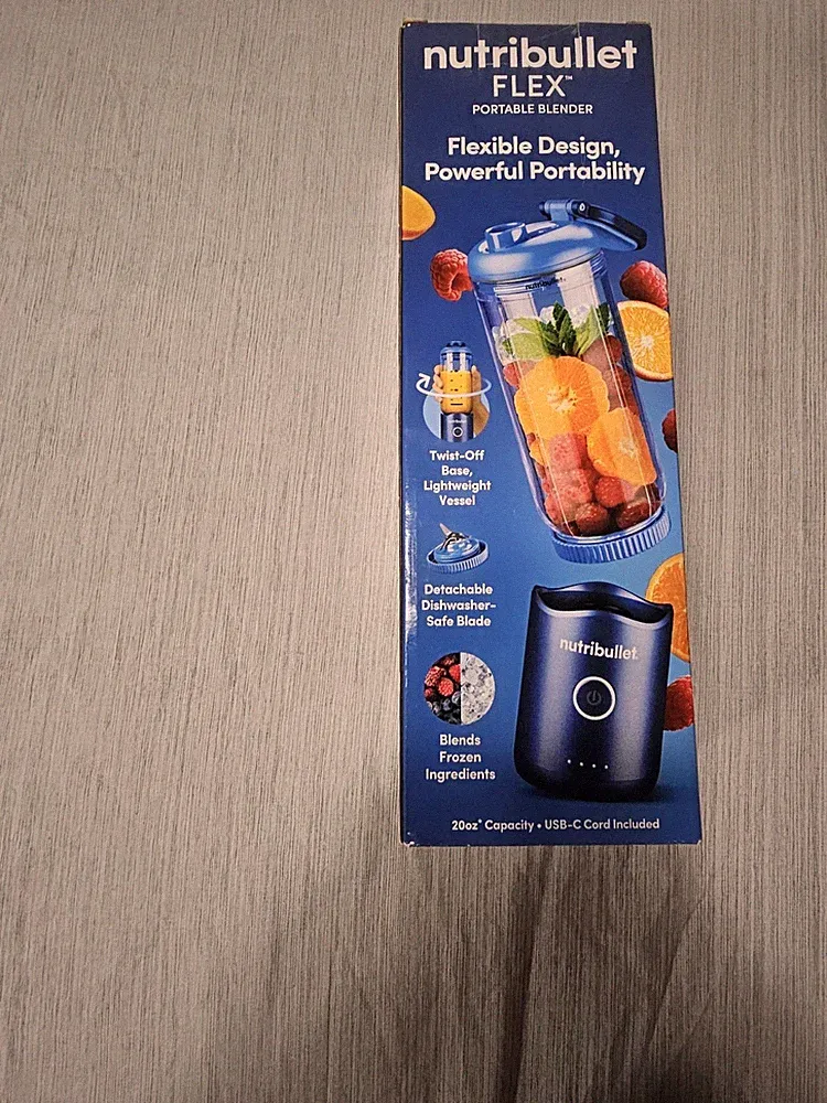 nutribullet FLEX Portable Blender 20 oz Blue w/ USB-C Cord, Leak-Proof Lid