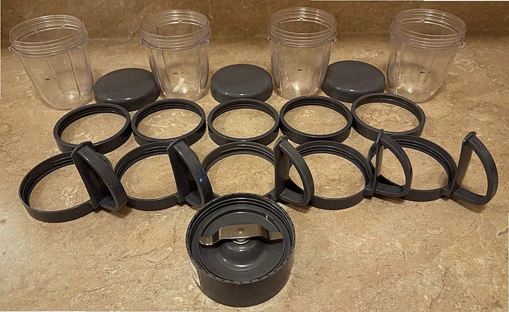 Nutribullet Replacement Parts Large Lot 8oz Capacity Cups Lids Lip Rings Handle