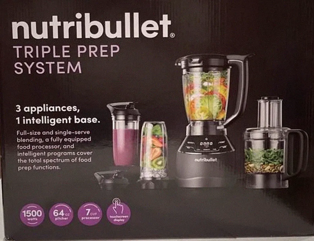 NutriBullet Triple Prep System 1500W Blender 64 oz + Food Processor Bowl 3-Speed