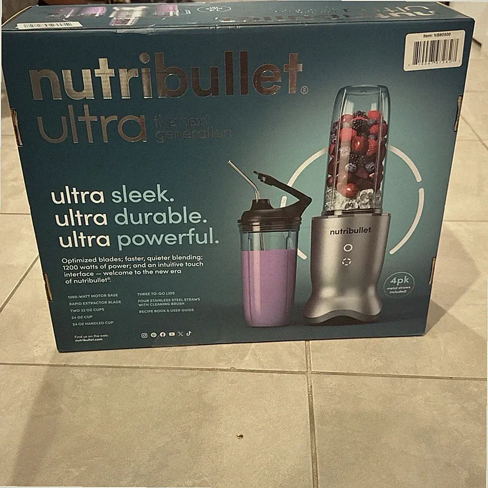 Nutribullet Ultra Deluxe Blender NB70500 1200W Set w/ Cups, Lids, Straws – NEW