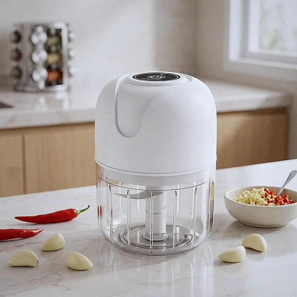 One-Touch Electric Garlic Chopper Sharp Stainless Steel Blade USB Rechargeable