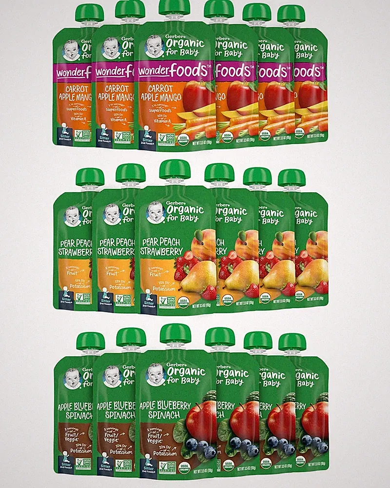 Organic Baby Food Pouches, 2nd Foods for Sitter, Fruit & Veggie Variety Pack, 3.