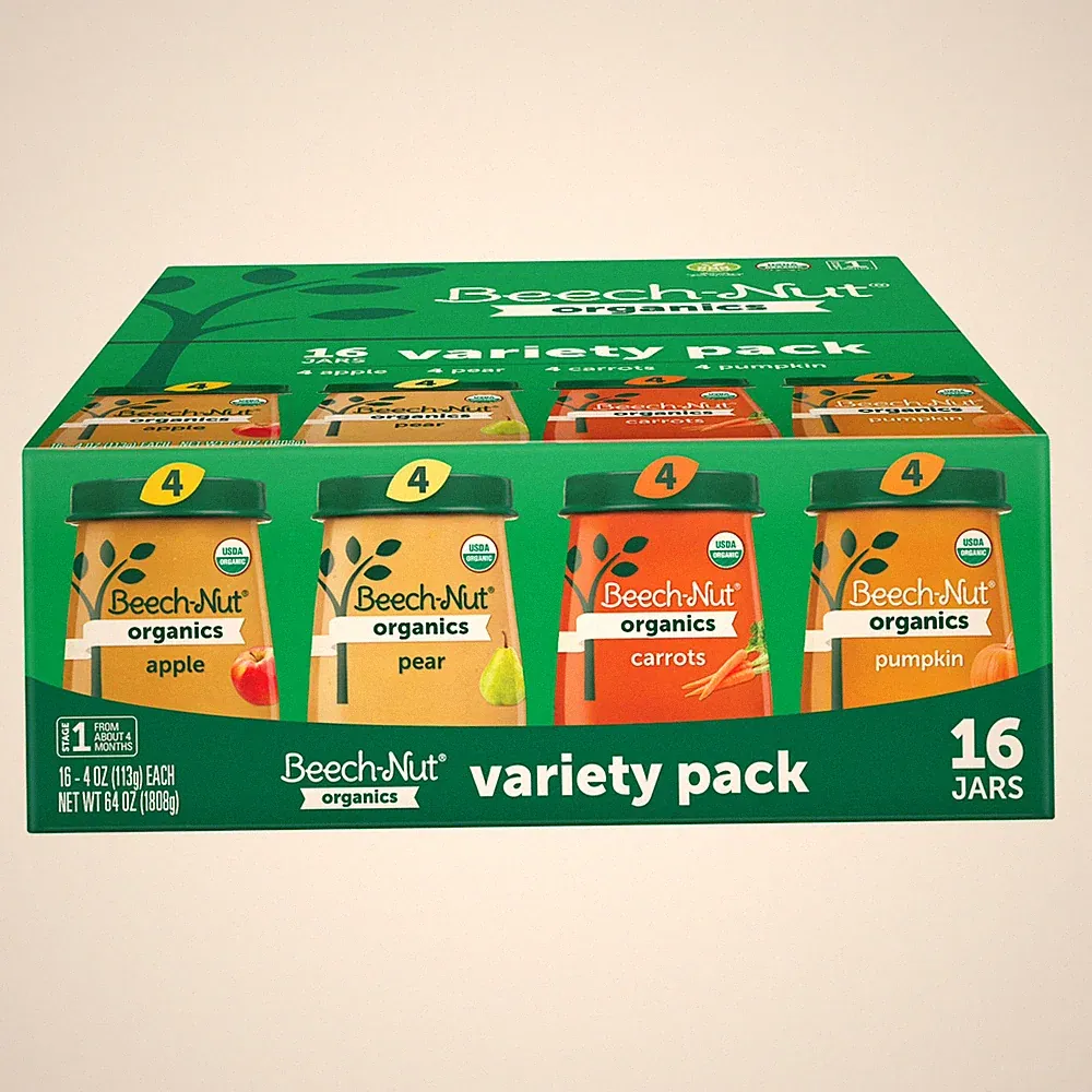 Organics Stage 1 Baby Food Variety Pack, Fruit & Vegetable, 4Oz Jar (16 Pack)
