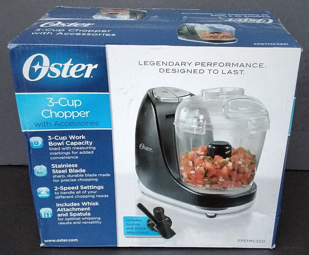 Oster 3-Cup Chopper with Accessories 2 Speed Mini Food Processor FPSTMC3321 T134