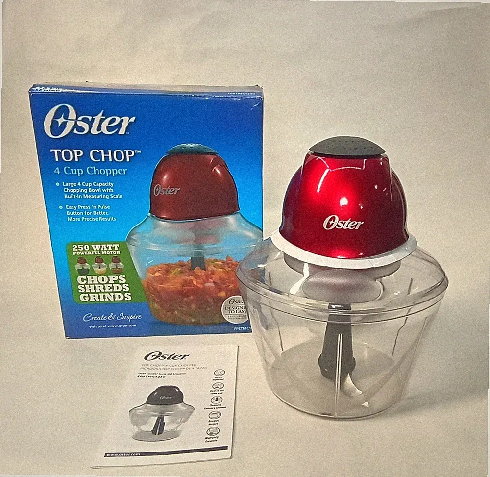 Oster 4 Cup Electric Food Chopper Mini Processor Metallic Red 3200 Series