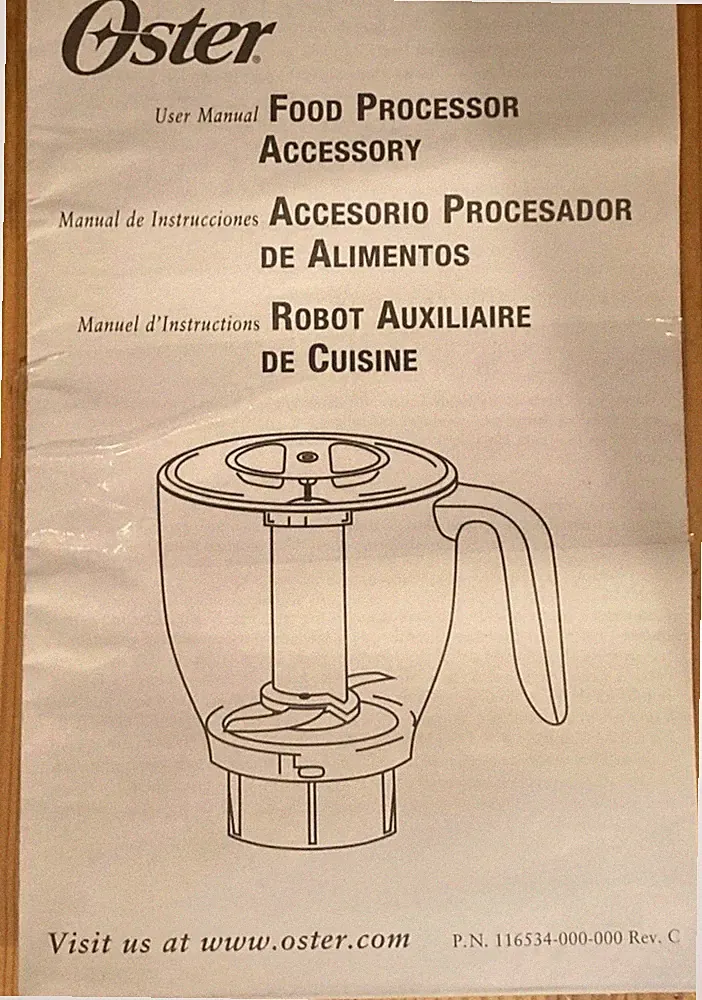 Oster Blender Food Processor Accessory 116534 Part, User Manual NEW