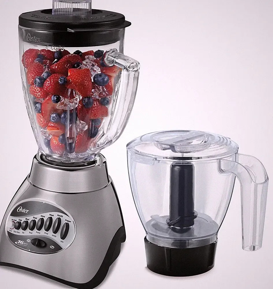 Oster Classic Series 16 Speed Blender with Food Chopper and Glass Jar Brushed Ni