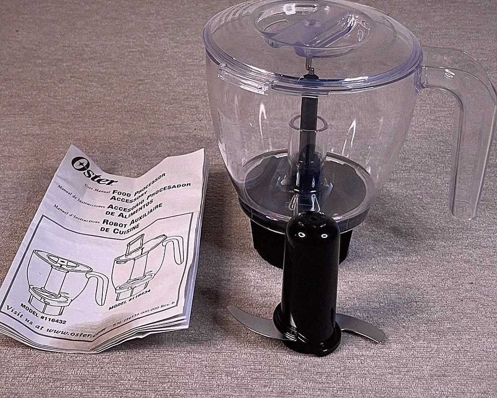 Oster Food Processor Accessory Bowl w Blade Lid Manual Part 116432/116434 New