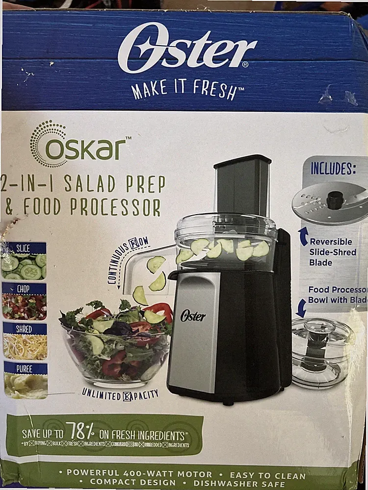 Oster Oskar 2-in-1 Salad Prep And Food Processor, Black, New Open Box