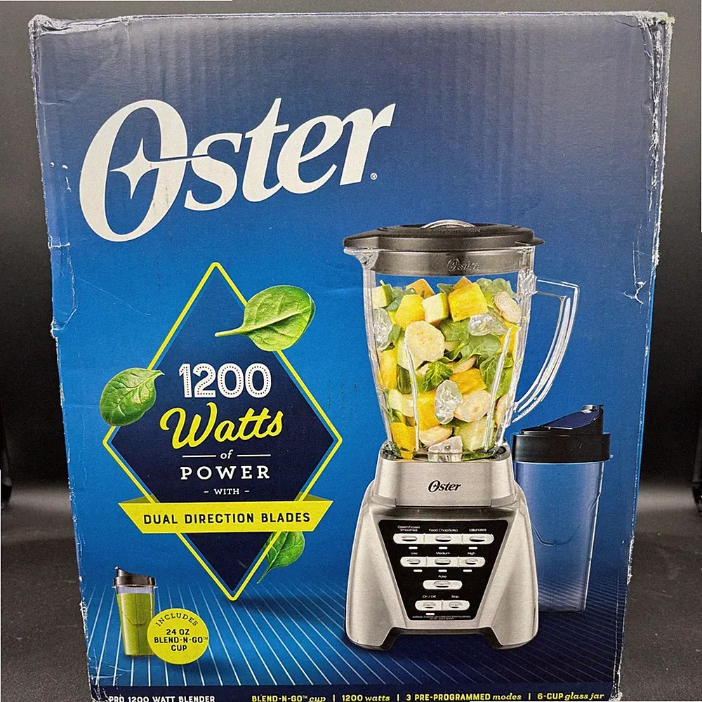 Oster Pro 1200 7 Speed Blender Brushed Nickel Includes 24 oz Blend-N-Go Cup NIB