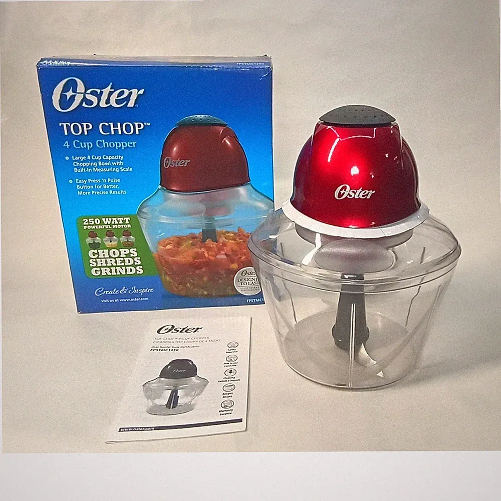 Oster Top Chop 4 Cup Mini Food Processor Red 250 Watt FPSTMC1250