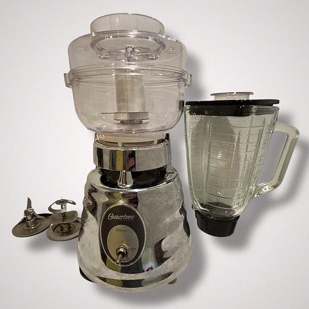 Osterizer Classic Chrome Blender #4125 w Pitcher Food Processor Milkshake Blade