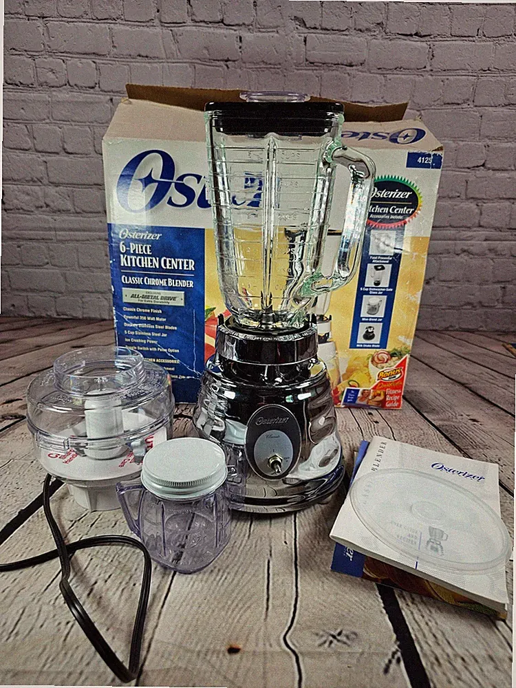 Osterizer Classic Chrome Blender Kitchen Center 4125 Food Processor NOS Open Box