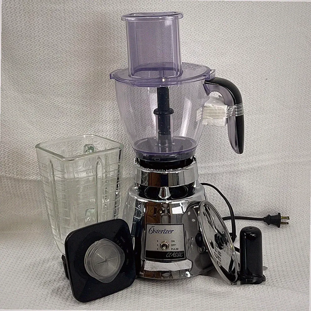 Osterizer Classic Glass Jar Blender and Food Processor Chrome Tested Working