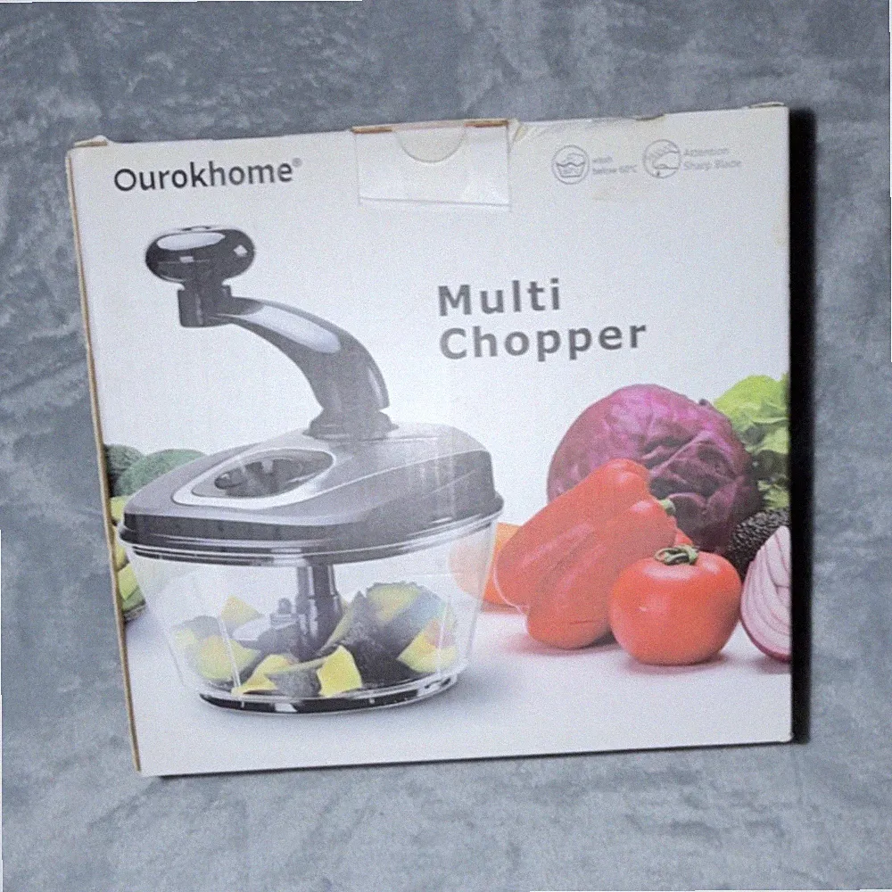 Ourokhome Manual Food Chopper Push Function Plastic Black Clear Container Lid