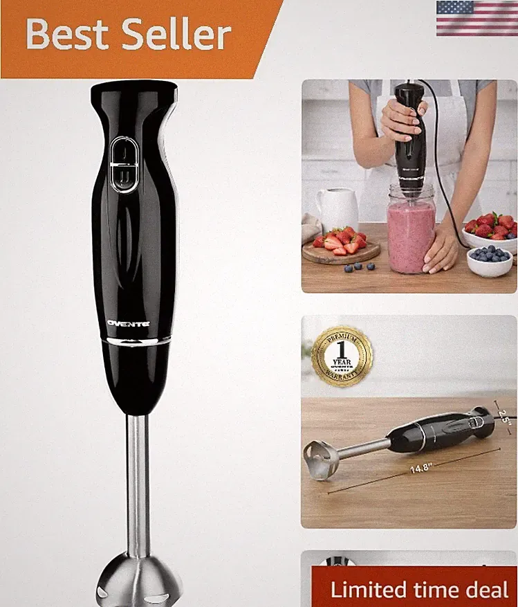 Ovente Immersion Blender: Powerful 300W Stick Mixer for Smoothies & Baby Food